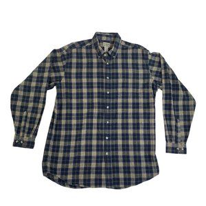 LL Bean Mens Large Tall Plaid Button Front Long Sleeve Soft Flannel Shirt Blue